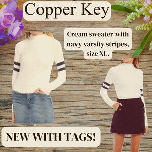 New, with tags, Copper Key Varsity striped sweater, size XL